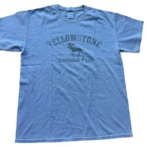 Yellowstone National Park Mens Moose Graphic T-Shirt Blue Large Distressed Tee